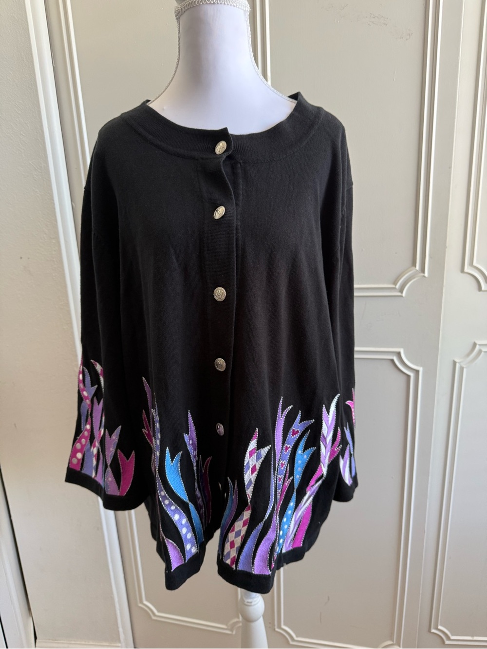 Vintage Bob Mackie Cardigan Embroidered Design Sweater